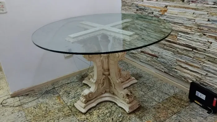 Mesa com tampo redondo de vidro mesa de jantar - cristal 15 mm - 1,30 M diâmetro  