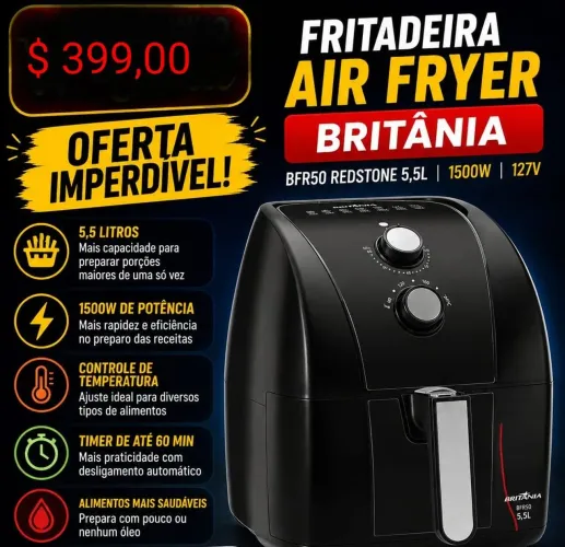 AIR FRYER BRITÂNIA 5,5 LITROS