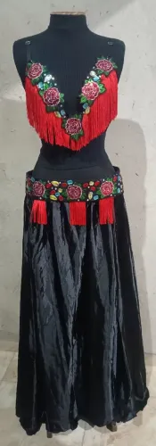 Figurino preto dança do ventre, com detalhes em rosas vermelhas e pedrarias!!