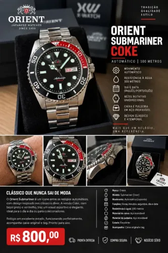 Relógio Orient Submariner Coke - NH36 - 42mm - Novo