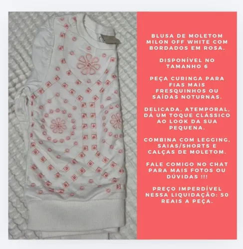 Blusa moletom off White com bordados tamanho 6.