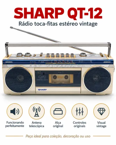 Rádio Toca-Fitas Sharp QT-12 Vintage Anos 80 - 100% Funcionando!