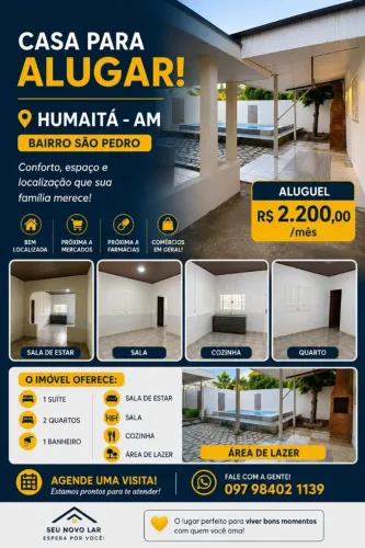 ALUGO CASA, HUMAITÁ, B. SÃO PEDRO, 3 QUARTOS, SUITE, PSCINA, GARAGEM, P. ELETRONICO