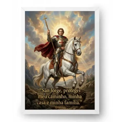 Quadro São Jorge Grande 50x70cm Com Oração de Proteção Para Casa e Caminho e Familia