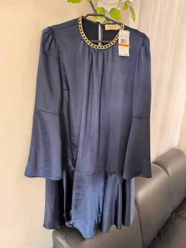 Vestido Cetim Azul Michael Kors