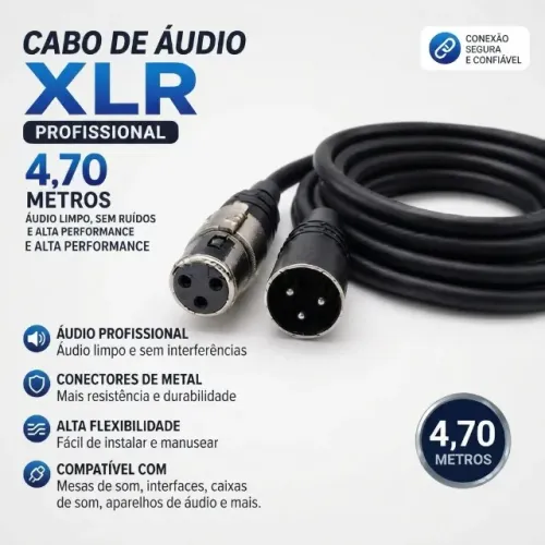 Cabo XLR 4,70 m Balanceado - Microfone / Mesa de Som 4,70 METROS
