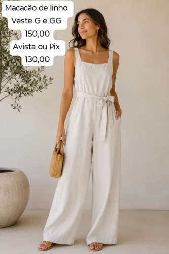 Vestido e macacão longos de linho disponíveis