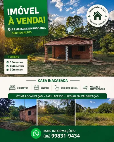 TERRENO COM CASINHA RODOANEL SENTIDO ALTOS (POVOADO ATALAIA)
