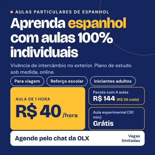 Aulas de Espanhol Online - R$ 40/h - Aula experimental grátis