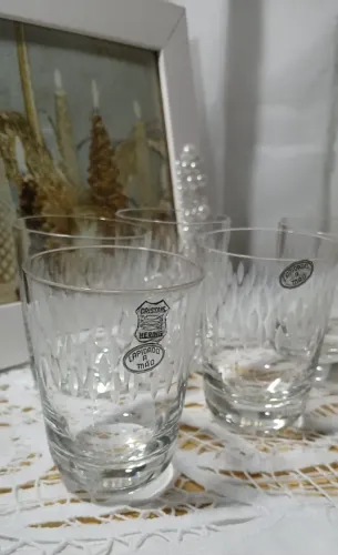 5 Copos Cristal Hering Lapidados à Mão - Antigos (45 anos) - 110ml - Estilo Whisky