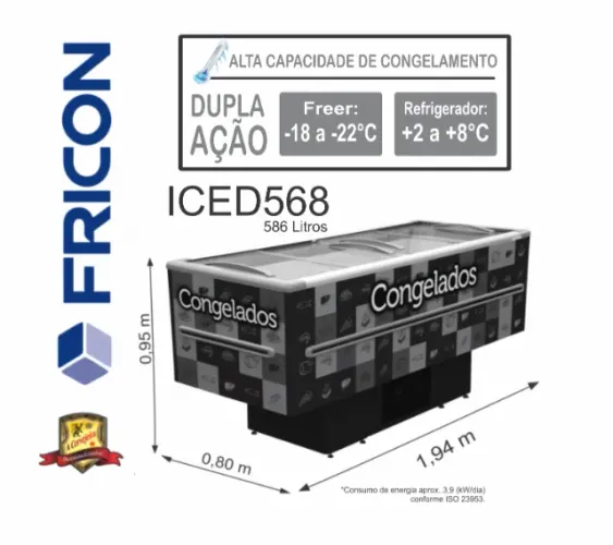 Ilha Expositor Dupla Ação Conserv/ Refrig. 1,94m Fricon ICED568 220V Preto led 568L
