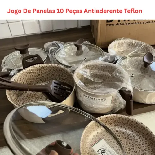 Jogo De Panelas 10 Peças Antiaderente Teflon - Linha Familiar Para Cozinha Completa,