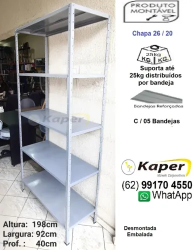 Prateleira de Aço P-40CM c/ reforço ( produto Novo ) -198cm x 92cm x 40cm - promoção