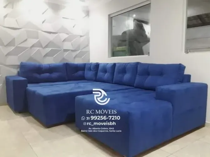 Sofá de canto Grande 3,10m com Chaise e Puff veludo macio D33 Premium