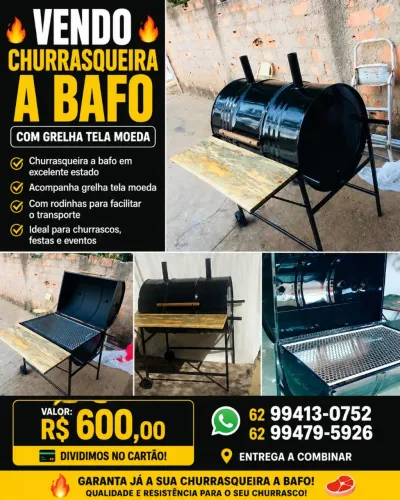 Vendo churrasqueira a bafo com rodinha grelha tela mueda zap * ou *