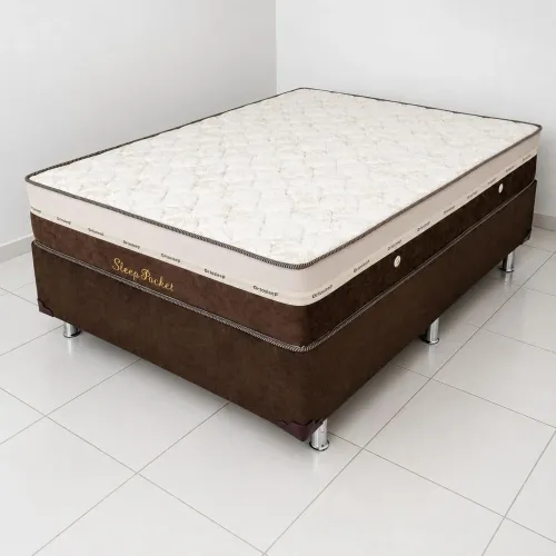Cama Sleep pocket casal marrom nobuck