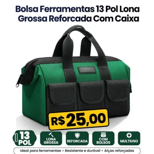 Bolsa Ferramentas 13 Pol Lona Grossa Reforçada Com Caixa