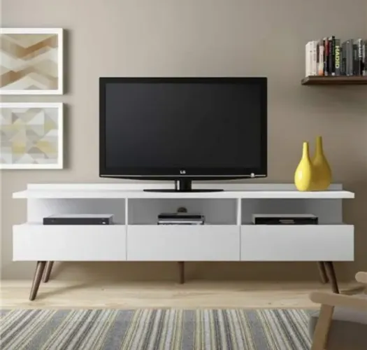 Rack Para Tv Até 65 Polegadas Madesa Londres Com Pés Retro Branco - Caixa Lacrada