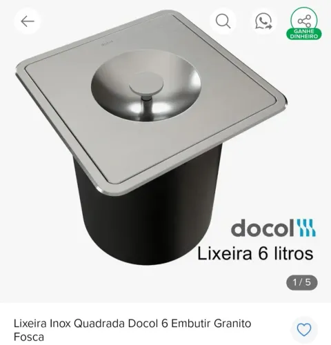 Lixeira Inox Quadrada Docol 6 Embutir Granito Fosca