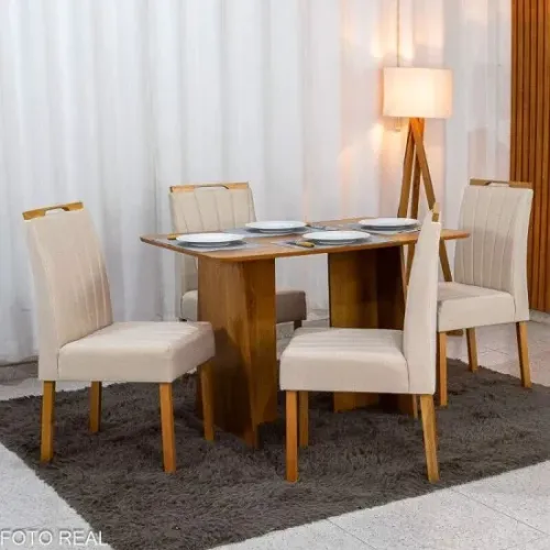 Mesa de Jantar Lua 120x80 C/4 Cadeiras Linho MDF rf6 S