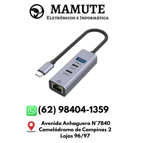 Adaptador USB-C para RJ45 Ethernet 100Mbps Compacto Portátil