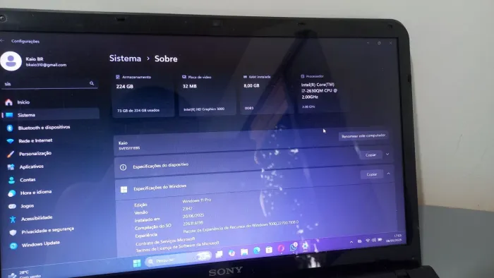 Notebook Sony Vaio i7 8gb Conservado