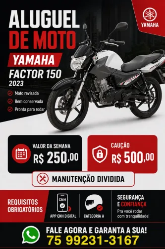 Yamaha Factor 150, 2023 disponível para aluguel.