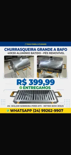 Churrasqueira alumínio batido com pés removíveis 40x30