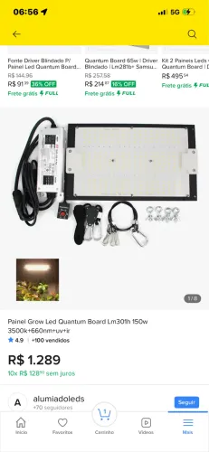 Painel Grow Led Quantum Board Lm301h 150w 3500k+660nm+uvtir