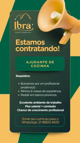 Vaga de ajudante de cozinha para restaurante árabe
