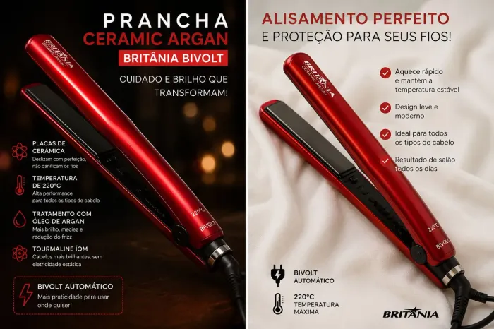 JAPINHA BRITÂNIA NOVA BI VOLTZ 220 °C COM PRANCHA CERAMIC ARGAN