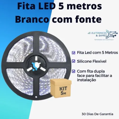 Fita LED 5 metros - cor branco frio 300 leds com Fonte - Lacrado - loja física