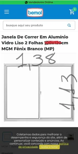 Janela de alumínio, em perfeito estado. Nova custa 450,00. Quero só 300,00.