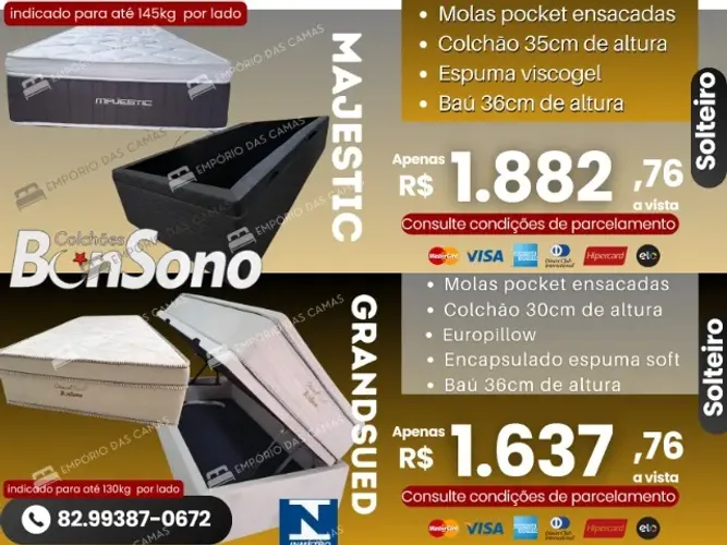 Cama bau solteiro base bau e colchao bonsono