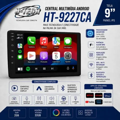Multimidia 9" polegadas com ANDROID HTECH