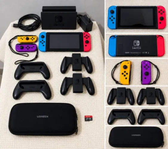 Nintendo Switch completo + 2 Joy-Con + cartão 128 GB +Película Protetora e Acessórios