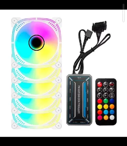 Kit 5 Fans AgeGeek White Argb Aura Sync 6 Pinos + Teclado Lilás + Capa Atx 24 Pinos Argb 
