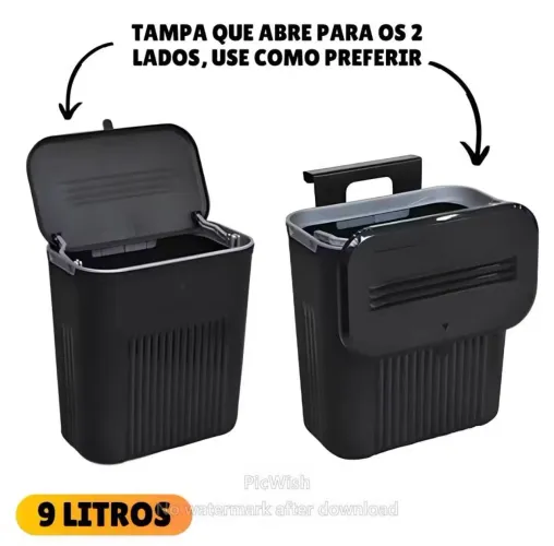 Lixeira Cesto de Lixo 09 Litros Automática Suspensa Preta
