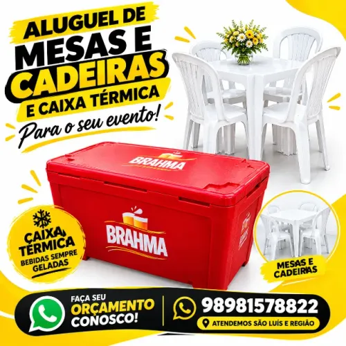 ALUGUEL DE CAIXA TERMICAS MESAS E CADEIRAS