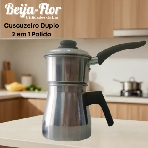 Panela Cuscuzeiro Duplo 2 em 1 Alumínio Porção Individual a vapor