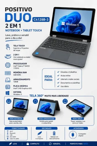 Notebook 2 em 1 Positivo Duo C4128B-3