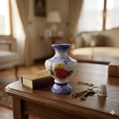 Mini Vaso vintage tradiconal português de Alcobaça anos 60 azul escuro e brilho.