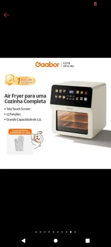 Gaabor forno elétrico Air fryer , 12L Digital Touch sem óleo, cor branca 127V/ 220V Bivolt
