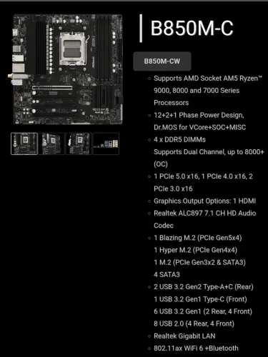 B850M com Wi-fi 6 e BT 801.11ax