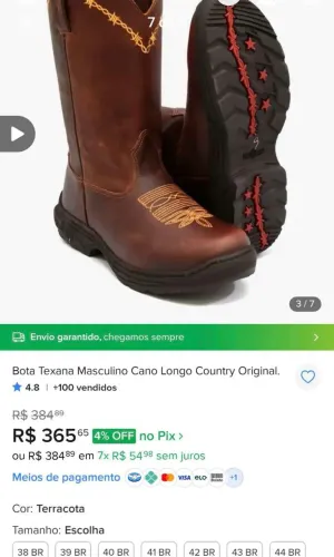 Bota texana masculino cano longo country original. Gero link para pagamento no cartão.