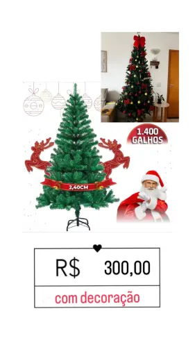 Árvore de Natal 2,40cm com enfeites decorativos