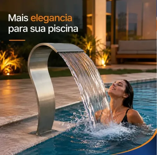 Linda cascata inox para piscina modelo Naja High Tech 50cm NOVA