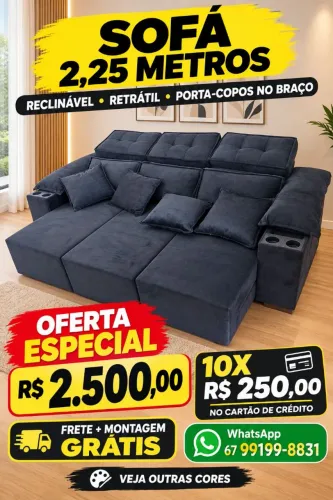 Lançamento sofá com porta copos novo grande