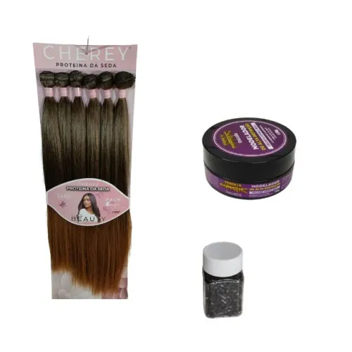 KIT ENTRELACE CABELO PROTEINA DA SEDA APLIQUE LISO T1B/27