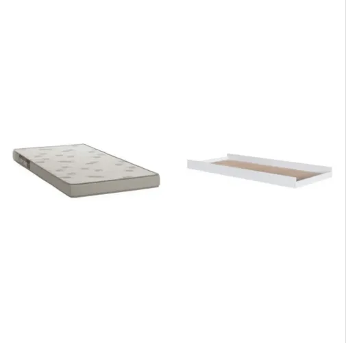 Cama Auxiliar Solteiro com Colchão e Rodízios Branco